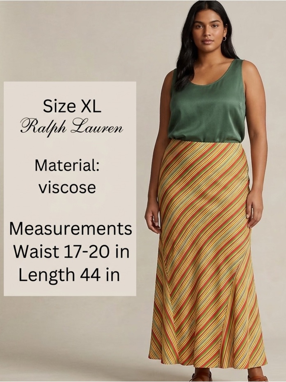 Ralph Lauren Blue Label Striped Viscose Bias Cut Maxi Skirt XL EUC